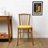 60s blond wood and yellow vinyl bistro chair