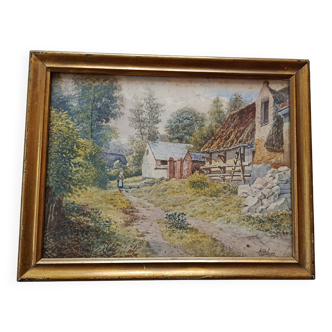 Aquarelle 1907 d'Albert Gysel ferme à la motte au bois vers la bourre nord