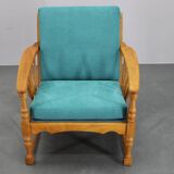 1950s solid oak armchair, Czechoslovakia