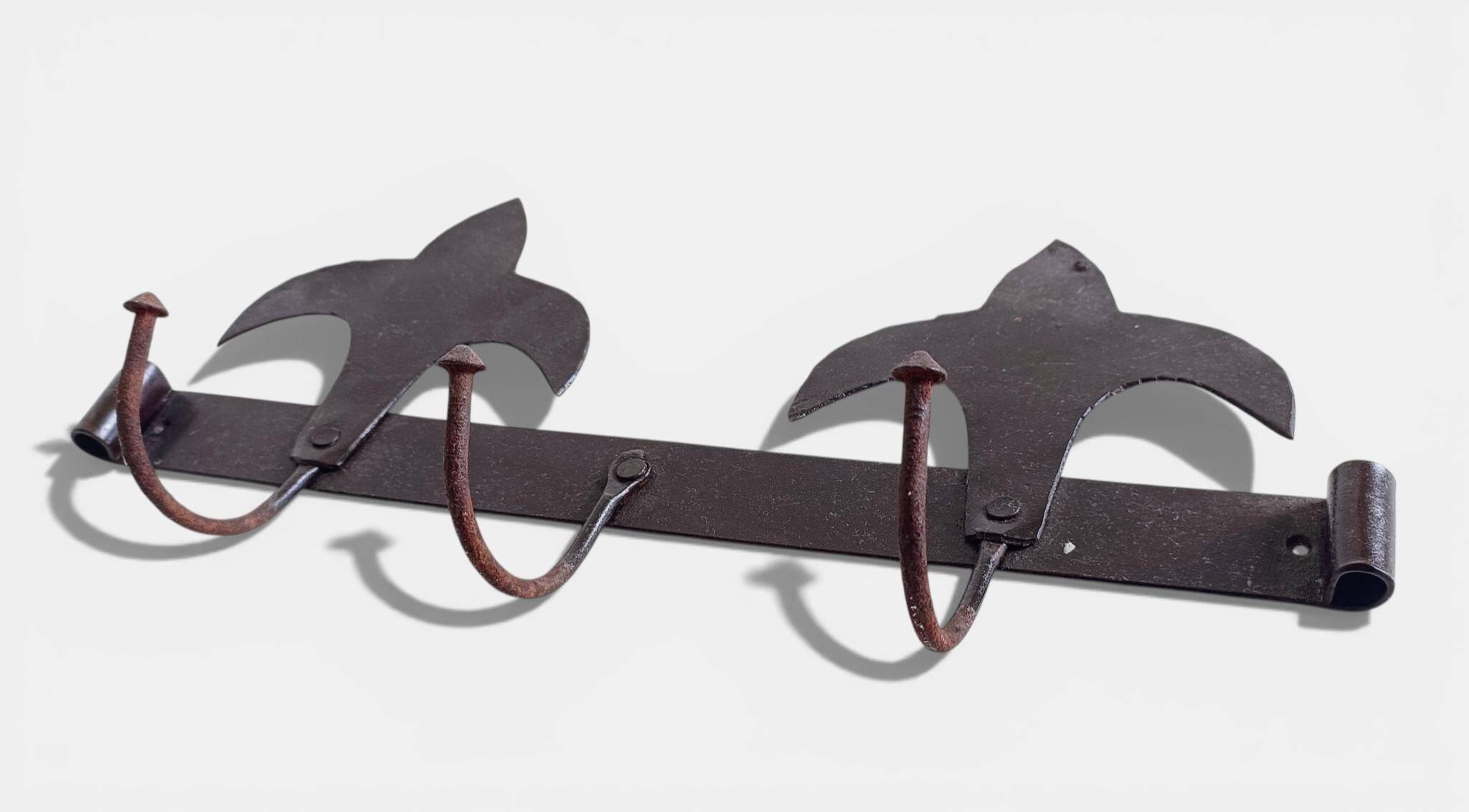 Antique French Provincial Wrought Iron Coat or Hat Rack with Fleur-de-Lis