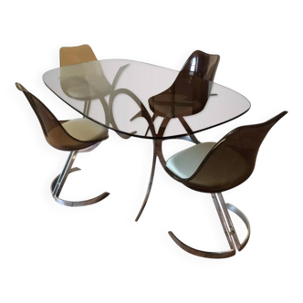 Euro Steel Furniture belgium table and 4 chairs set 1970