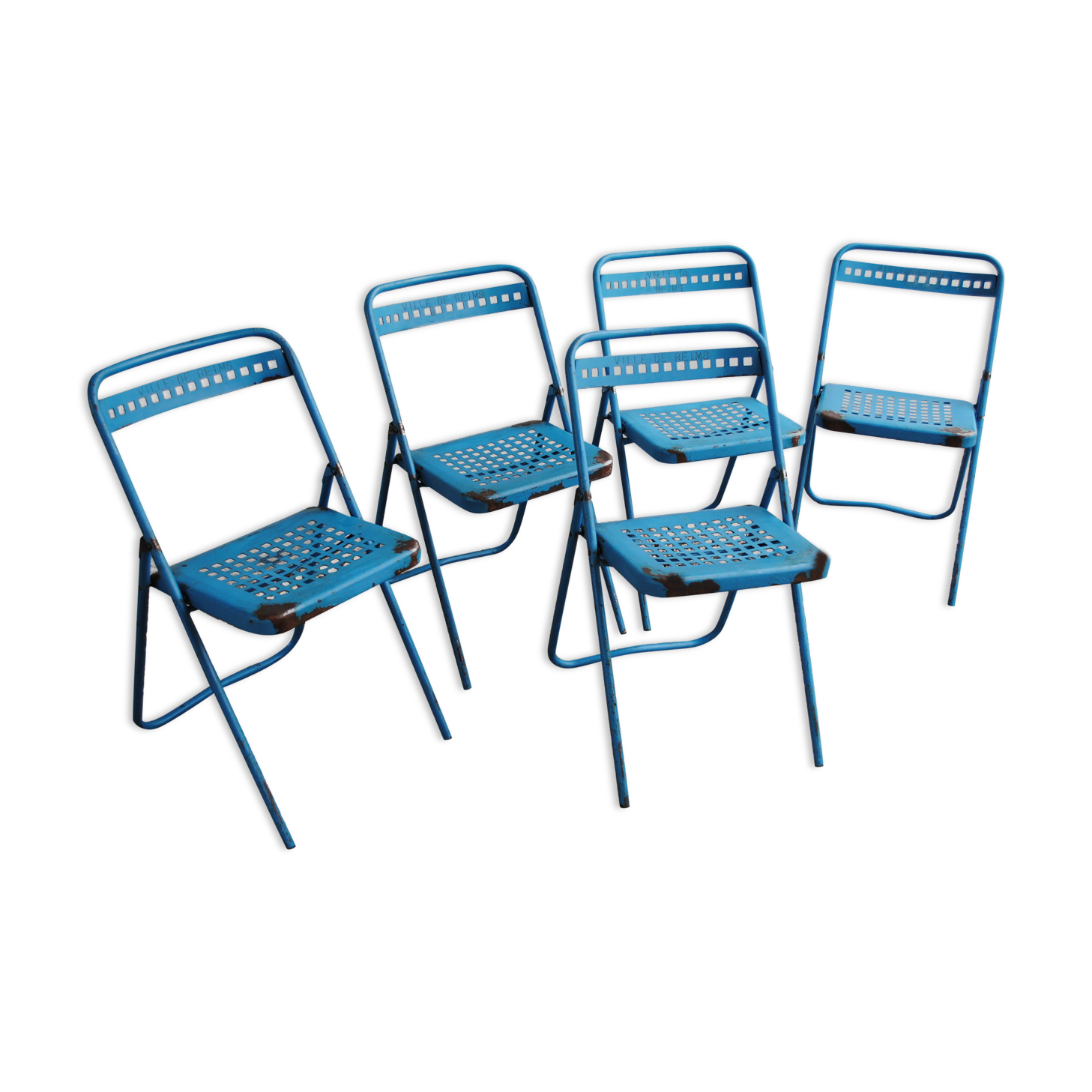Lot of 5 Souvignet 1960 metal folding chairs