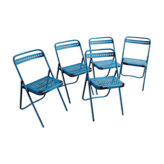 Lot of 5 Souvignet 1960 metal folding chairs