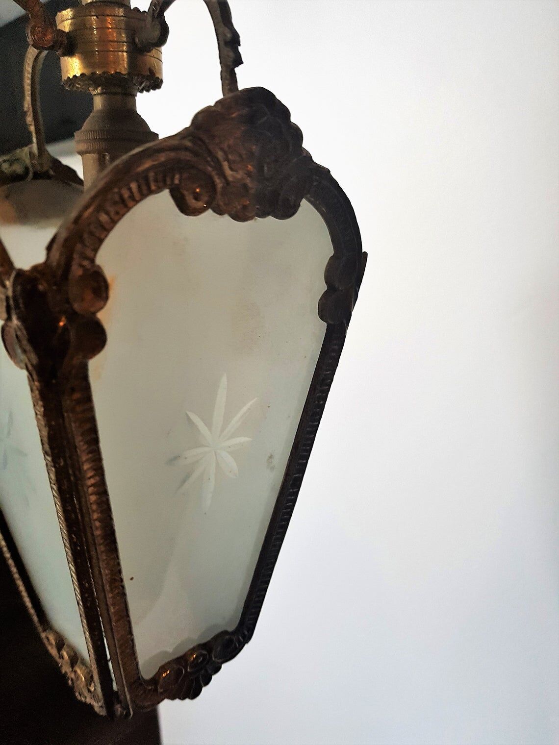 Lantern in smoked glass and brass