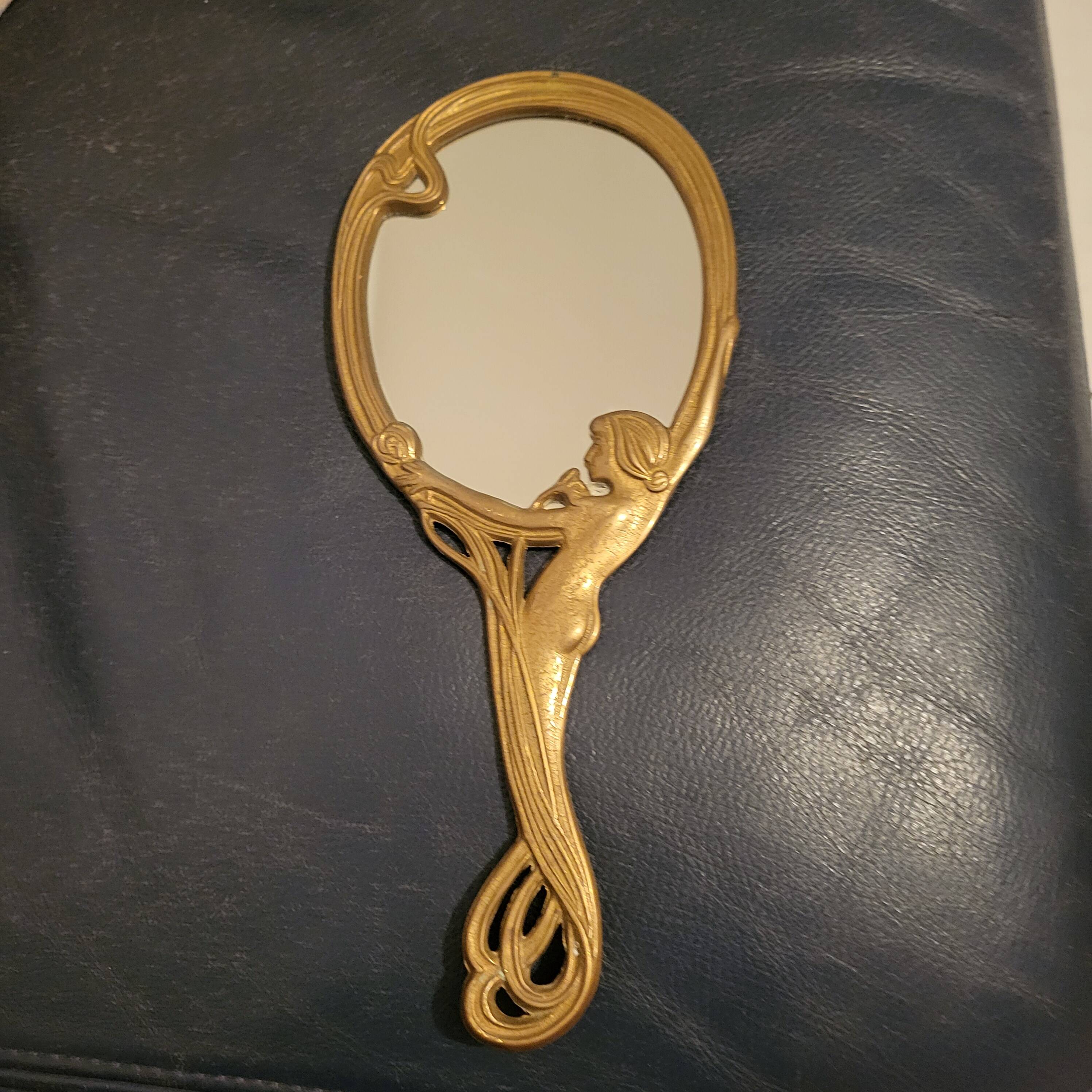 Brass vanity mirror, Art Nouveau style