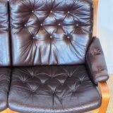 Scandinavian leather and teak bench 1960