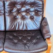 Scandinavian leather and teak bench from the 1960s.