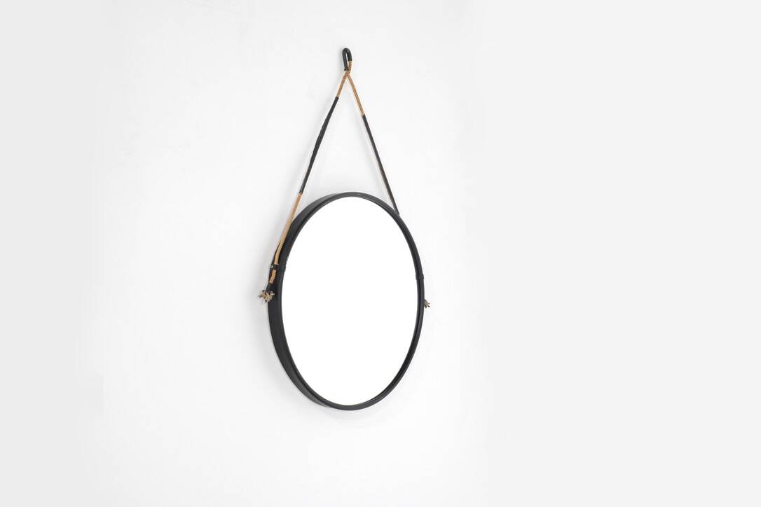 Vintage round steel mirror, Italy, 1970s.