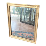 Old rectangular golden mirror baguette with beaded row