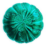Plate with botanical leaves in green enameled earthenware from Clairfontaine circa 1890