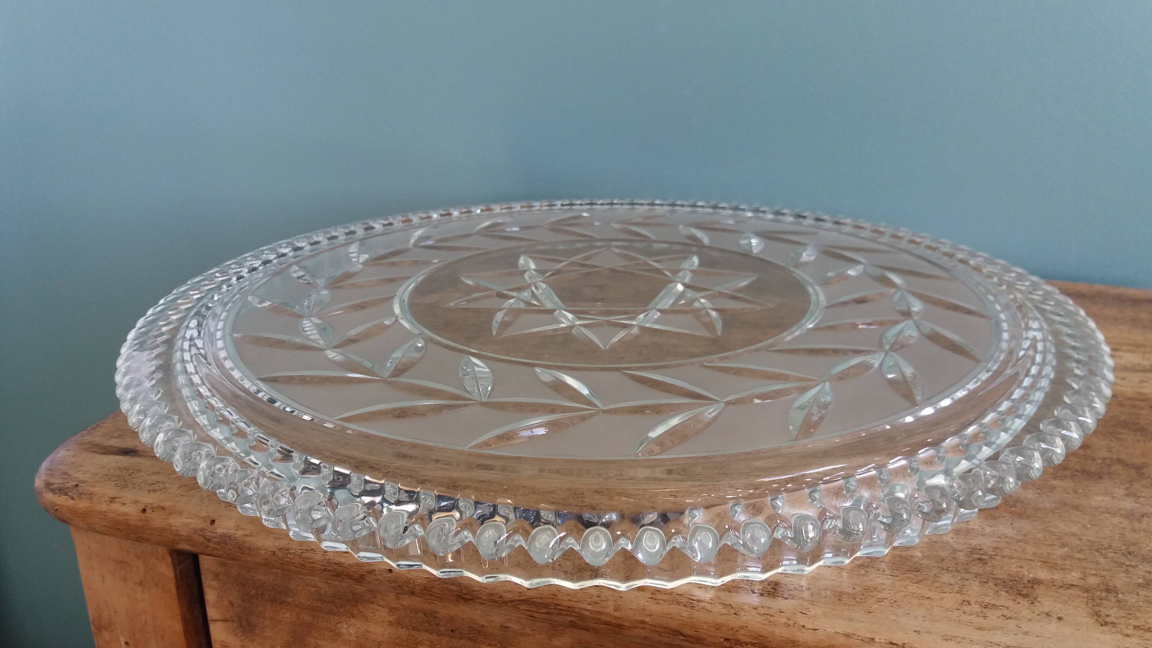 Pie dish, cut glass presentation plate by Walther Glass.