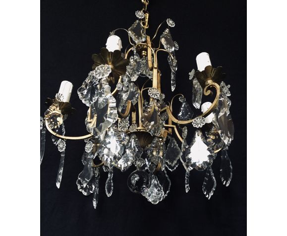 Cage chandelier 6 lights in bronze and crystal