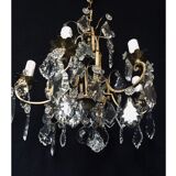 Cage chandelier 6 lights in bronze and crystal