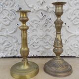 2 antique candle holders