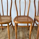 Set of 4 cane chairs in bentwood and honey-coloured cane thonet early 20th century