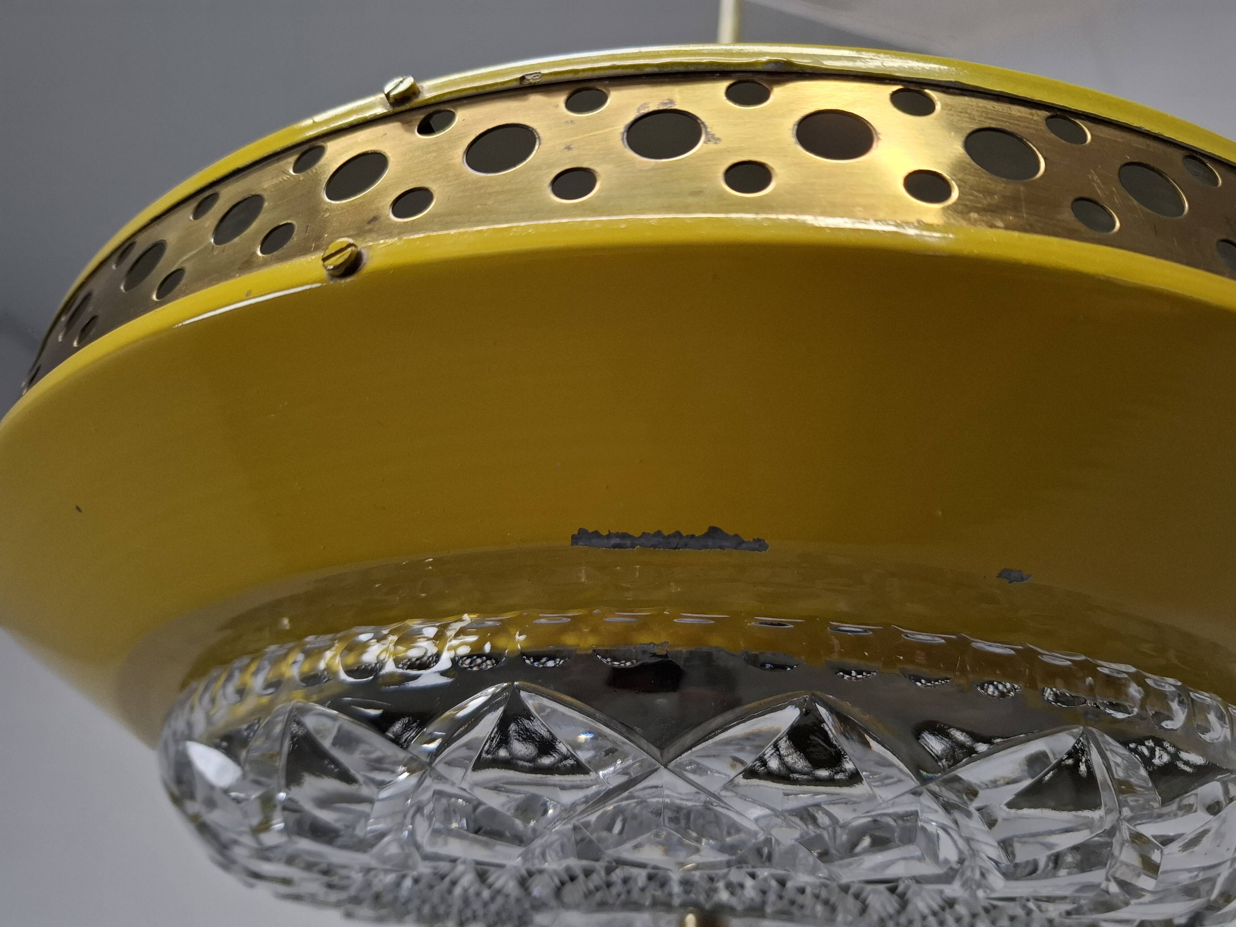 1970s Ludib Mid-Century Pendant Lamp in Yellow Metal, Brass and Glass