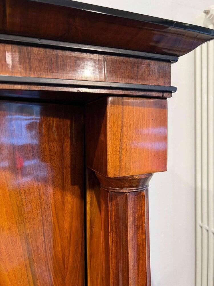 Biedermeier Armoire, Walnut Veneer, Full Columns, Austria/Vienna around 1825