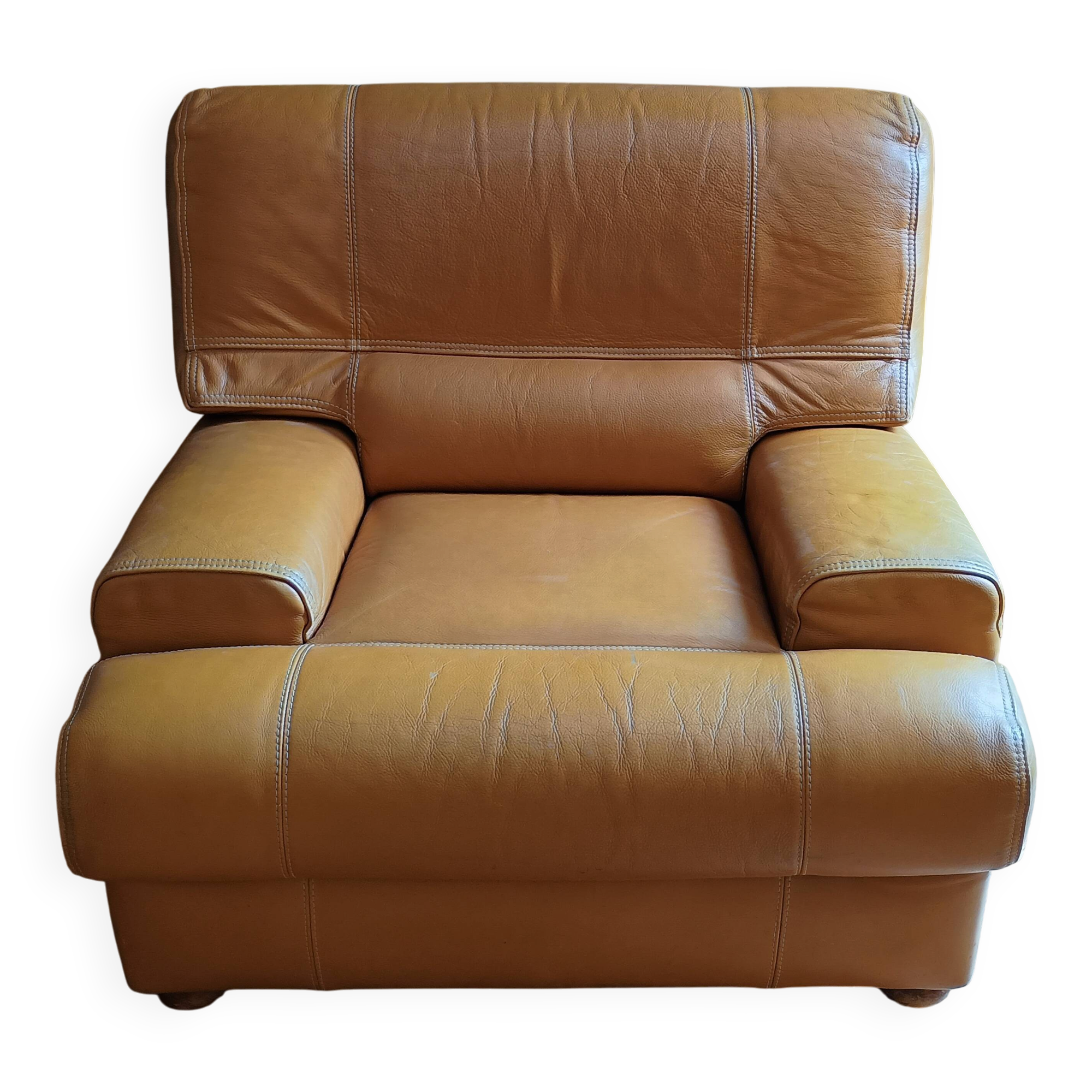 Camel leather armchair MARWAY