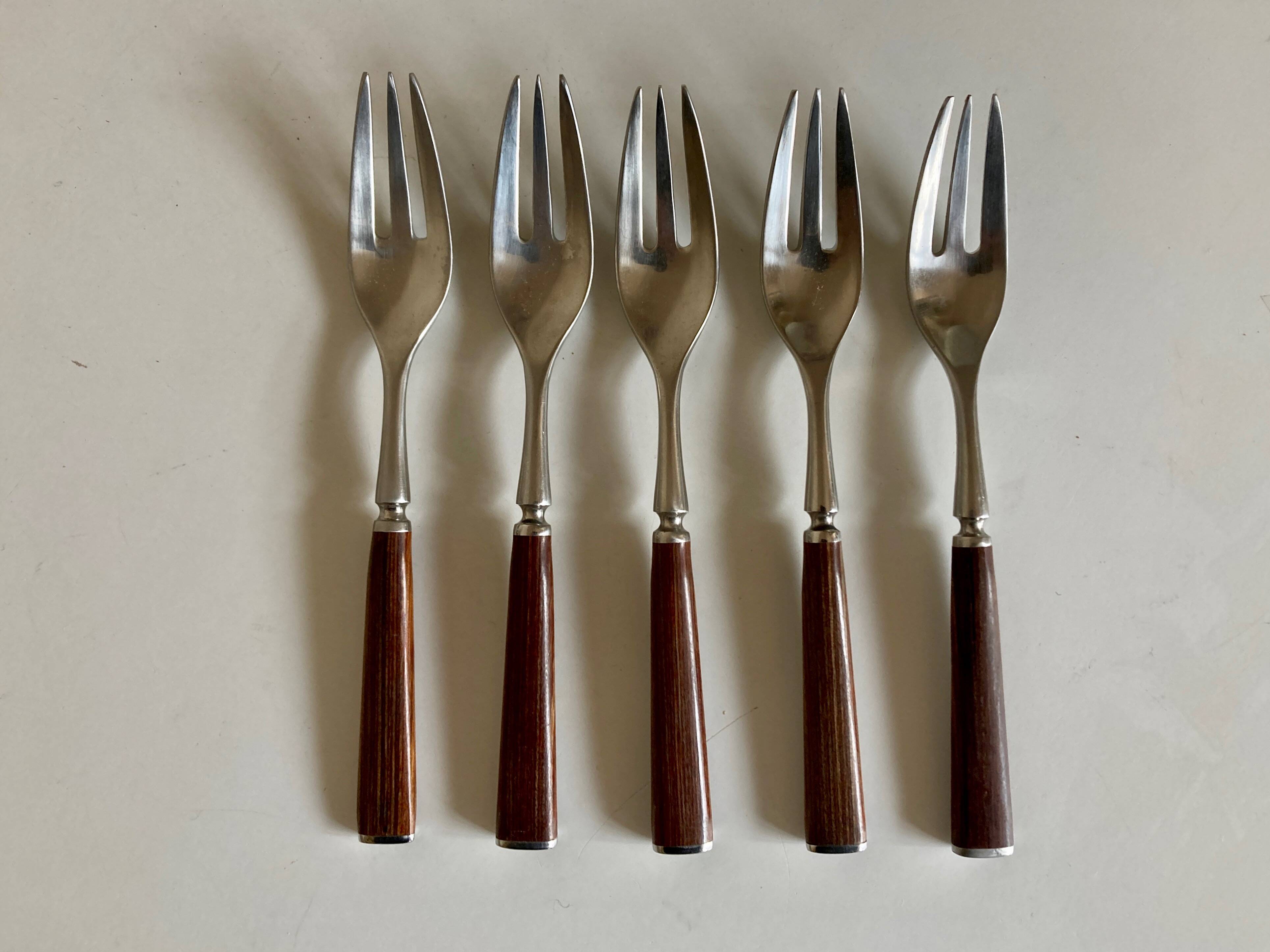 Set of 5 Dansk Design cake forks in teak 1980