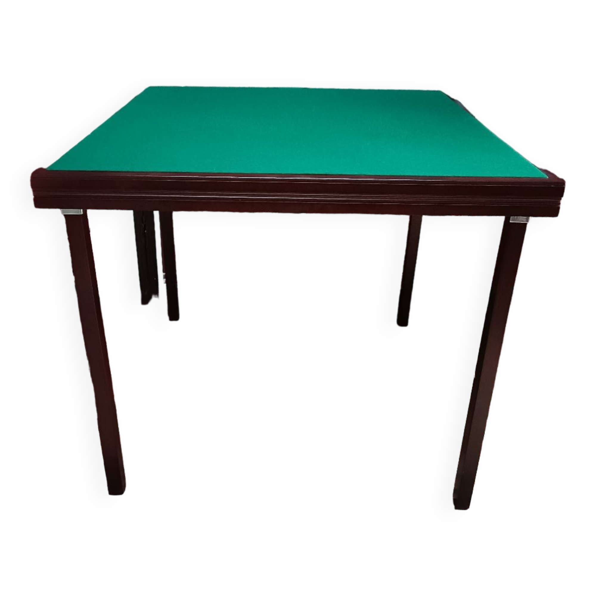 Table de bridge placage acajou et tapis vert, état neuf