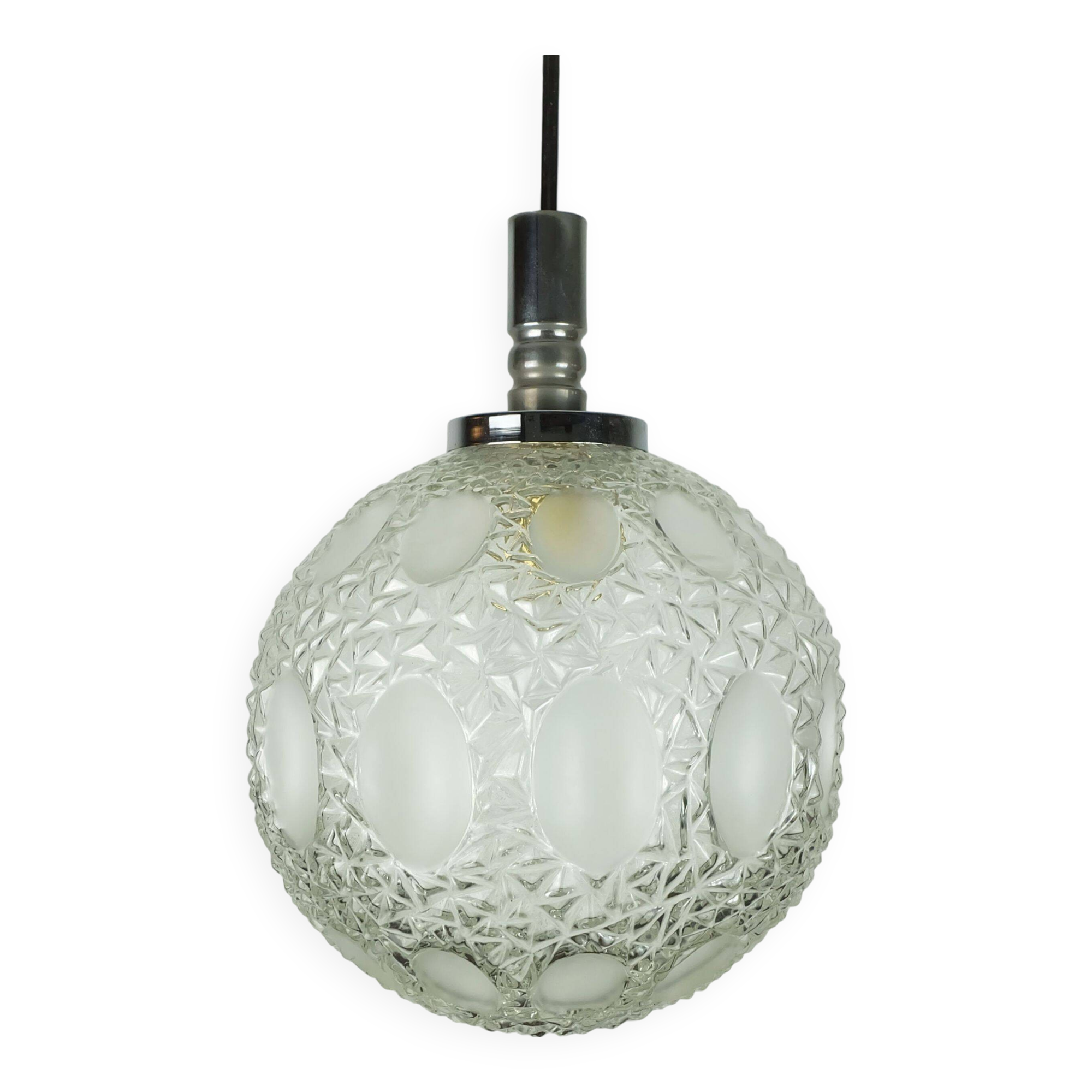 Mid century pendant light richard essig structured glass and chrome 1960s 70s