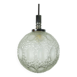 Mid century pendant light richard essig structured glass and chrome 1960s 70s