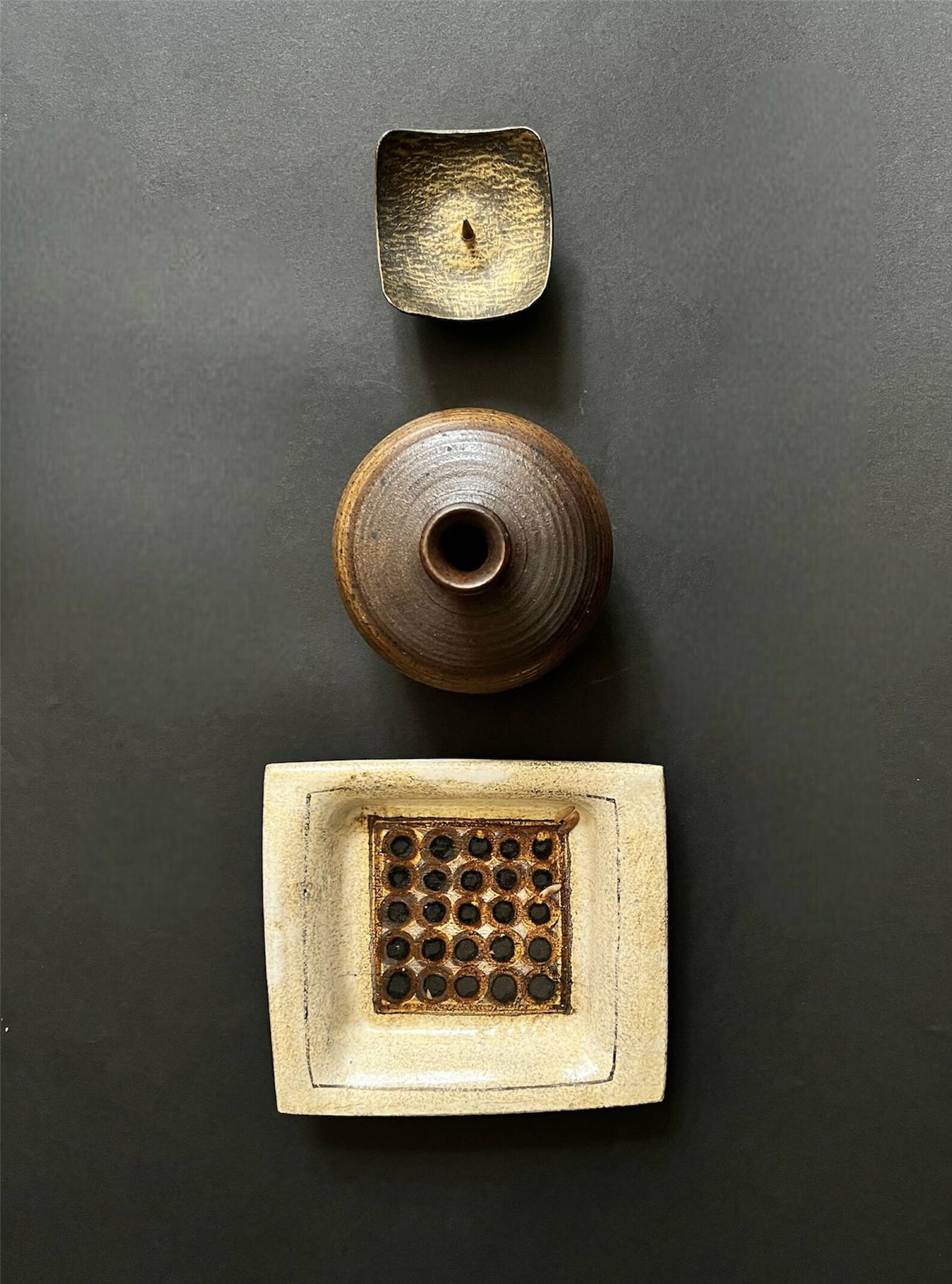 Hammered brass candle holder, brutalist design, 1970s