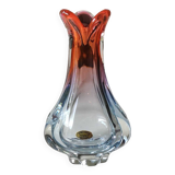 Vintage vase/Lemberg crystal/Nierengarten F. Floral design, polylobed neck. Orange tones. Dim 22 x 14 cm