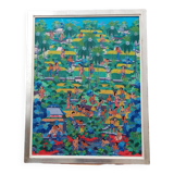 Gouache on framed canvas, Indonesia (school) 87 cm x 67 cm