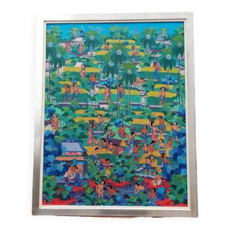 Gouache on framed canvas, Indonesia (school) 87 cm x 67 cm
