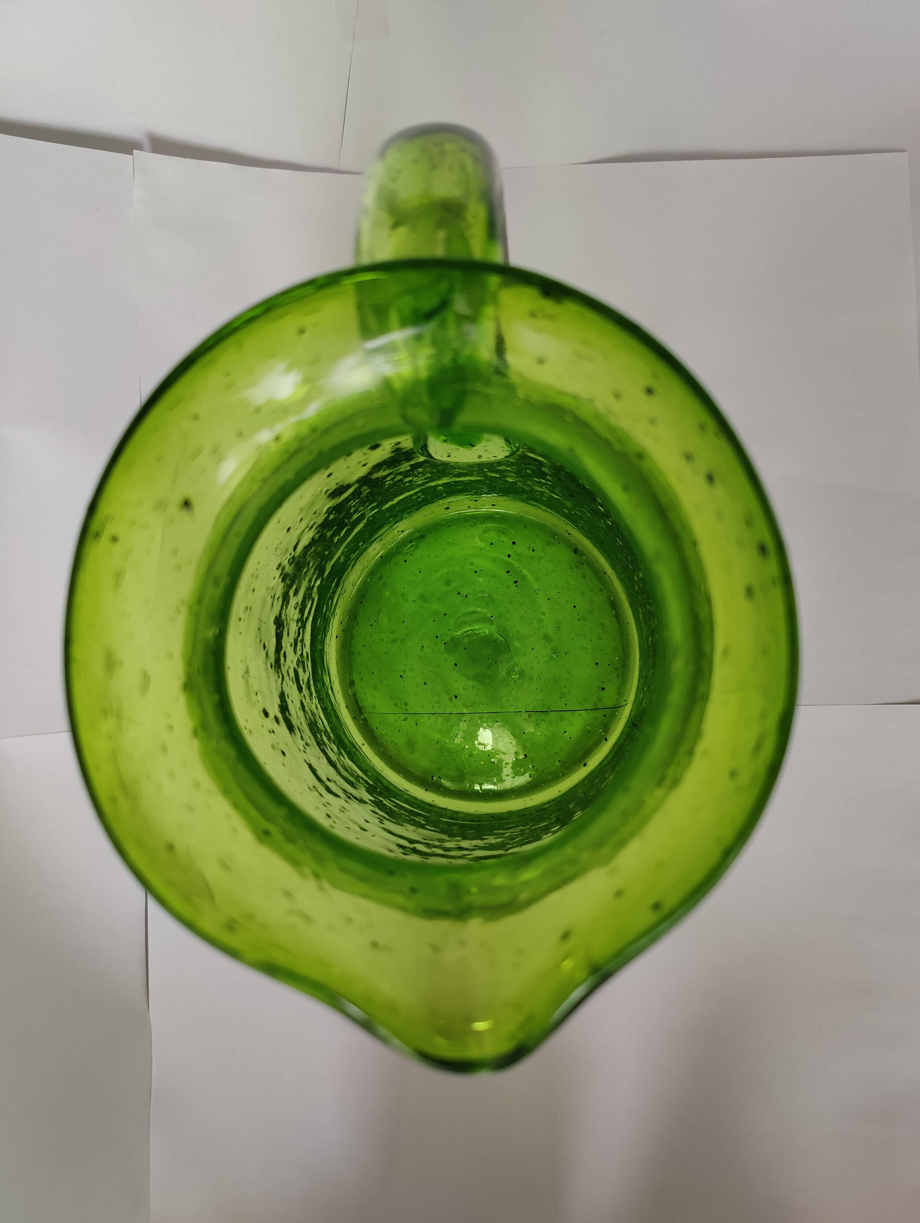 Bubble glass pitcher in the style of Biot or Empoli.