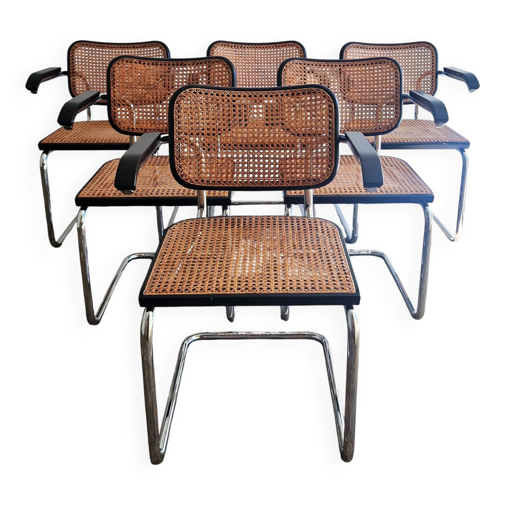 Set of 6 'Cesca' Chairs with armrests by Marcel Breuer produced by KnollStudio