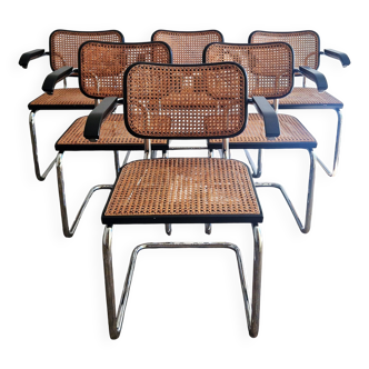 Ensemble de 6 chaises « Cesca » avec accoudoirs par Marcel Breuer éditées par KnollStudio
