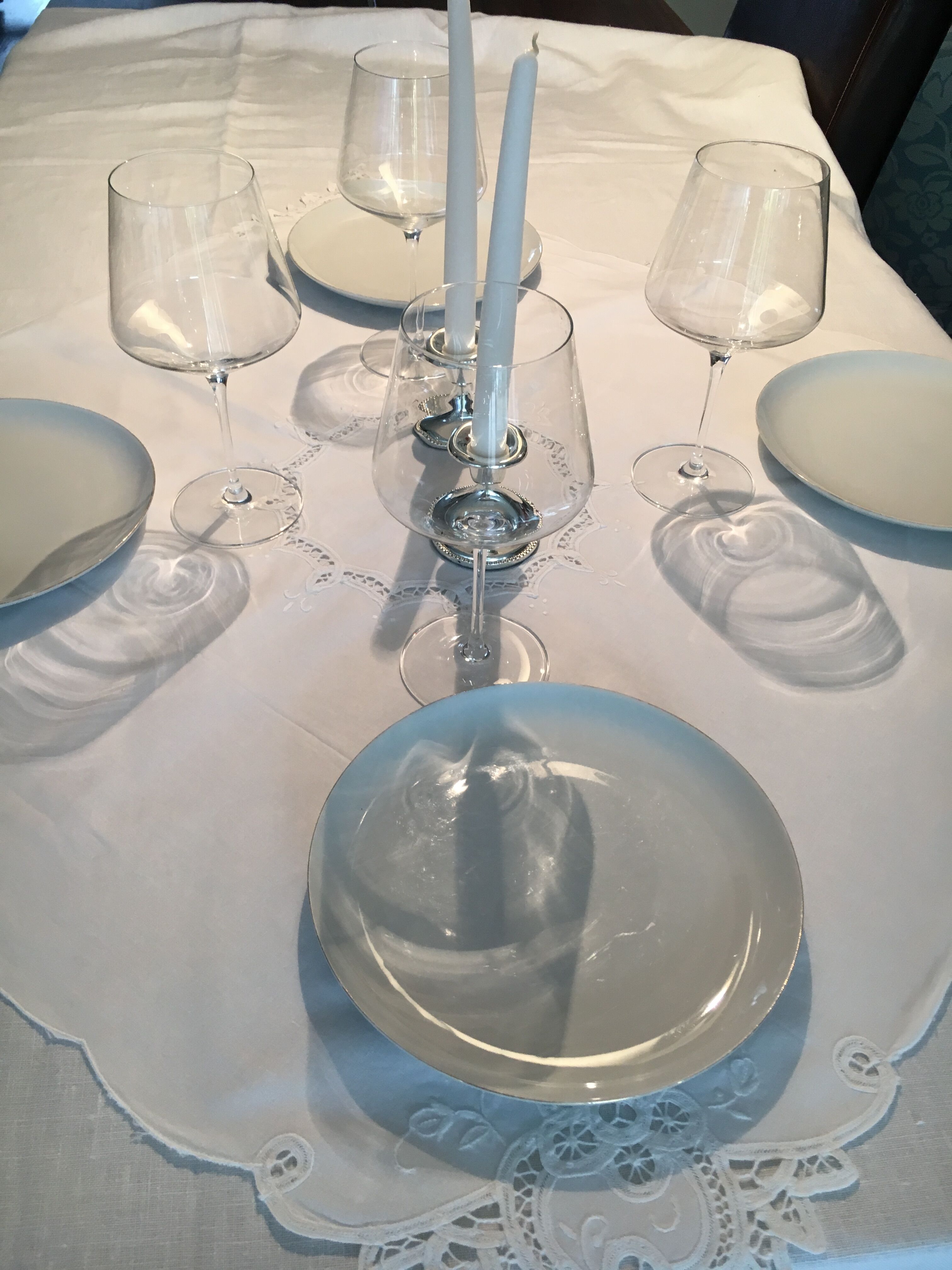 Old embroidered white cotton tablecloth