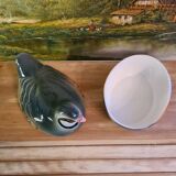 Collectible ceramic terrine Michel CAUGANT model gray partridge handmade