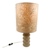 Lampe années 70 brutaliste Abat-jour artisanal herbier/pied en pierre