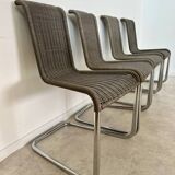 Lot de 8 chaises tubulaire design Tecta style bauhaus métal et cannage gris vintage année 80