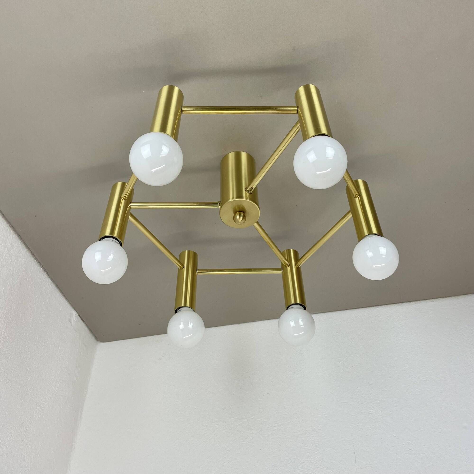 Brass Italian Stilnovo Style Atomic Space Age Ceiling Light Sconces, Italy