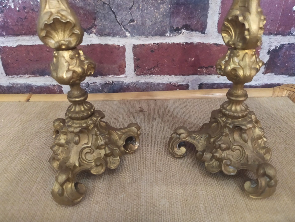 Pair of gilded bronze candle holders