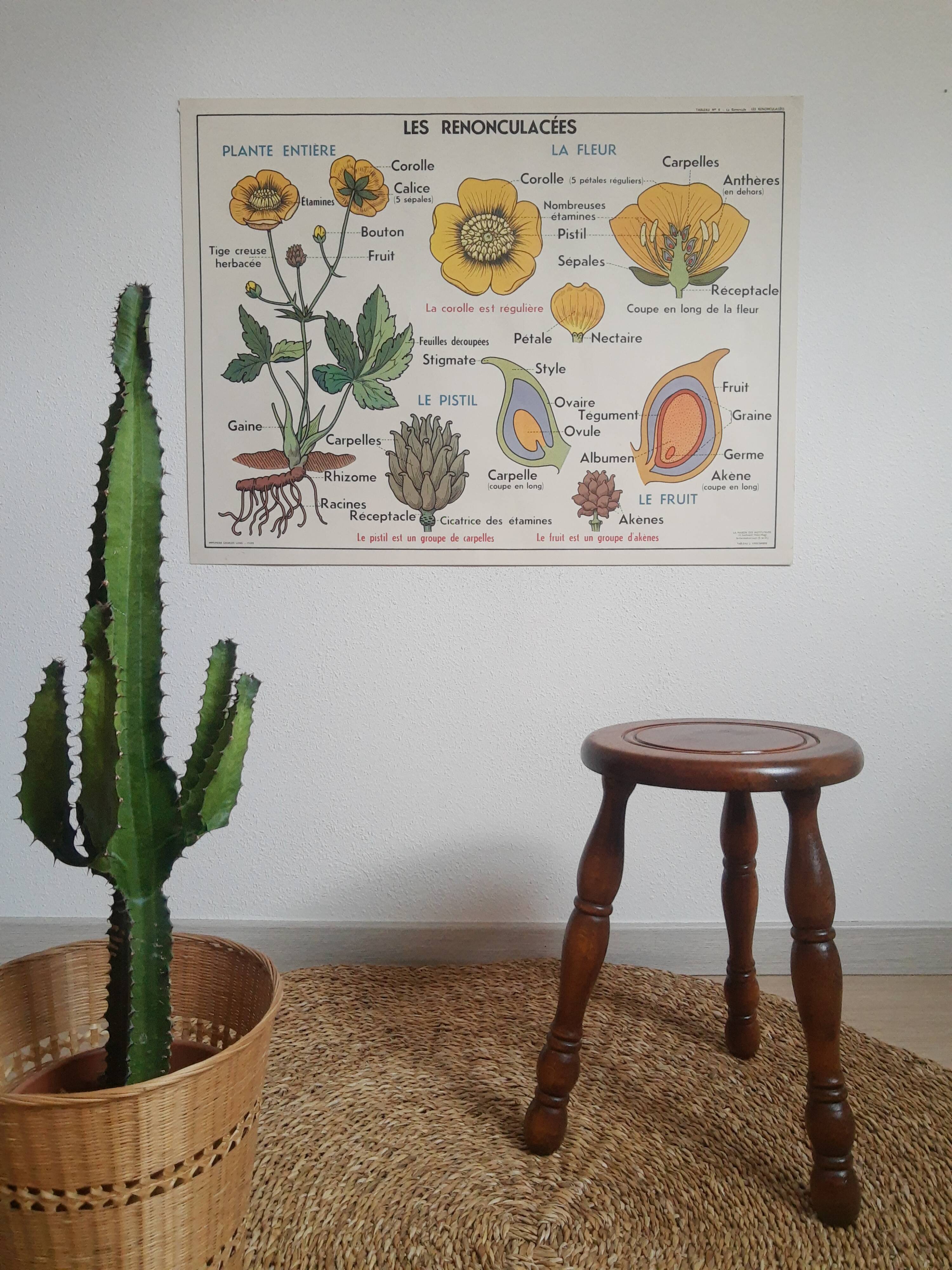 Vintage turned wood tripod country stool