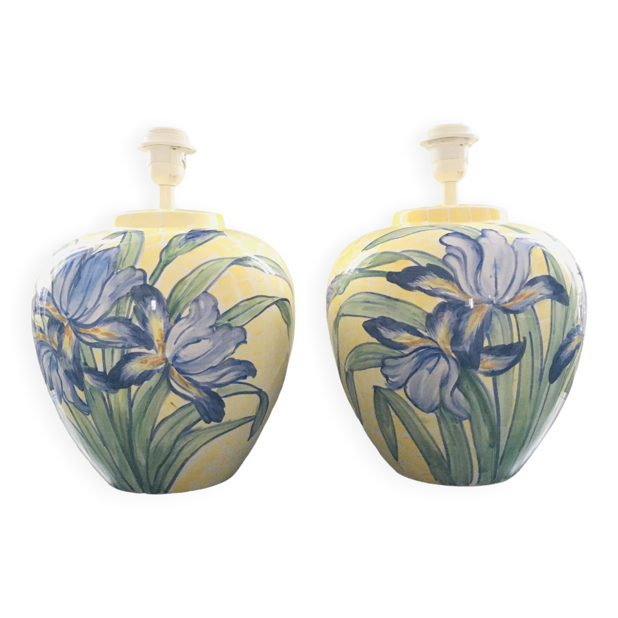 Paire de pieds de lampes italiennes décor iris