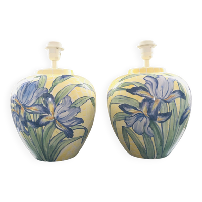 Paire de pieds de lampes italiennes décor iris