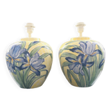 Pair of Italian lamp bases with iris decor