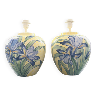 Pair of Italian lamp bases with iris decor