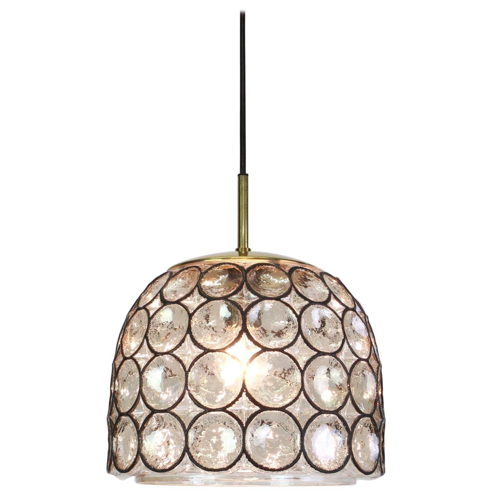 Glass and iron hanging lamp by Limburg, Germany, 1960s