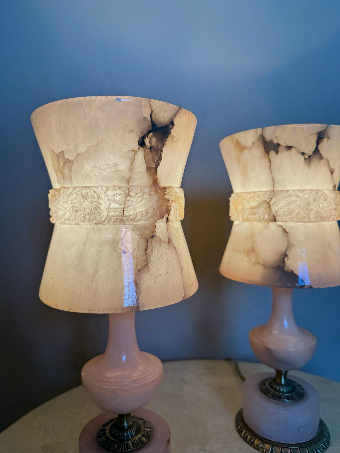Lampes en albâtre rose années 60 (X2)