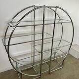 Old circular shelf tubular glazed bookcase art deco style bauhaus design 70s