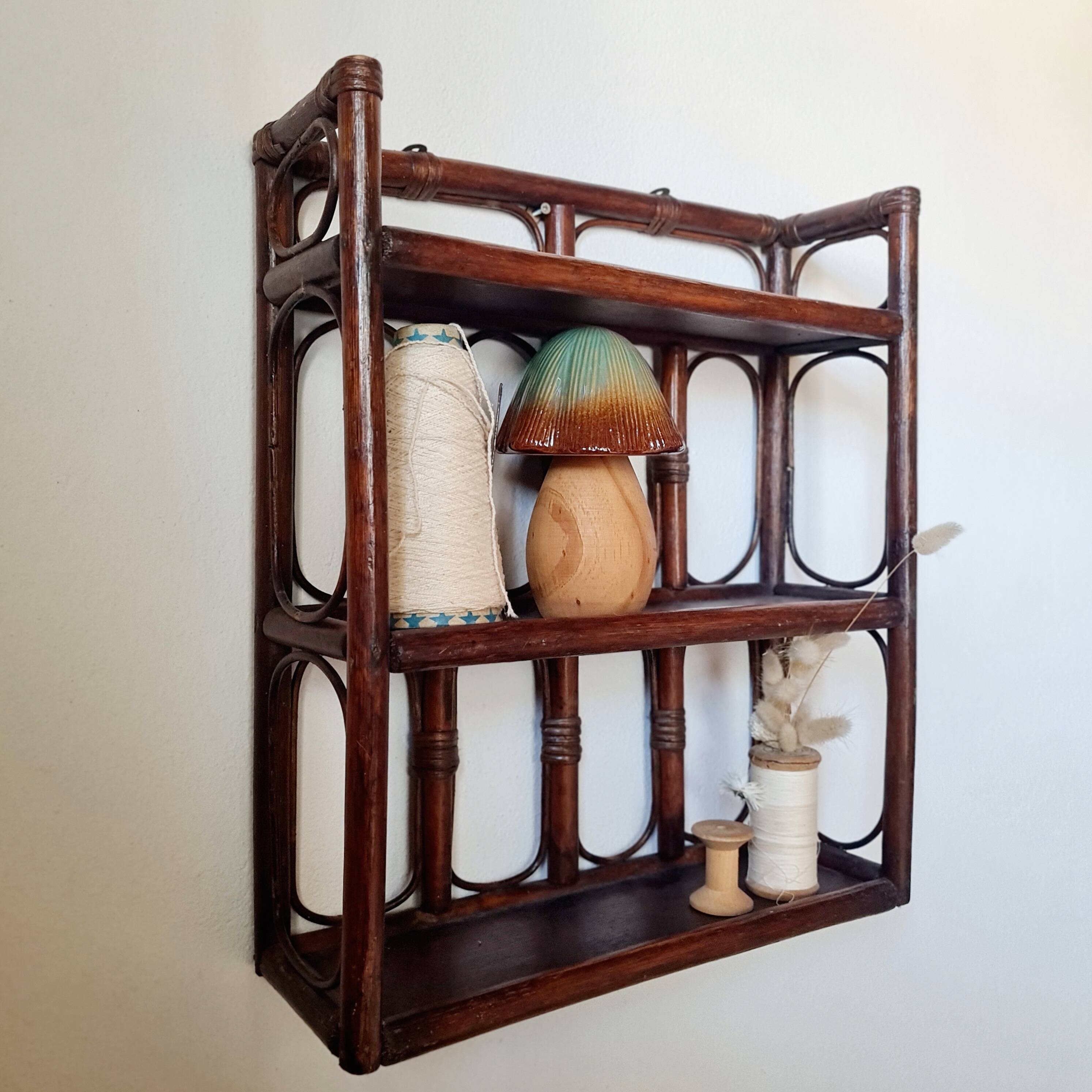 Vintage dark rattan wall shelf – Riviera & Bohemian style