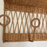 Vintage rattan coat rack wall shelf