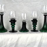 Set of 5 green römer glasses engraved with vine pattern - Bavarian crystal - 70s / 80s